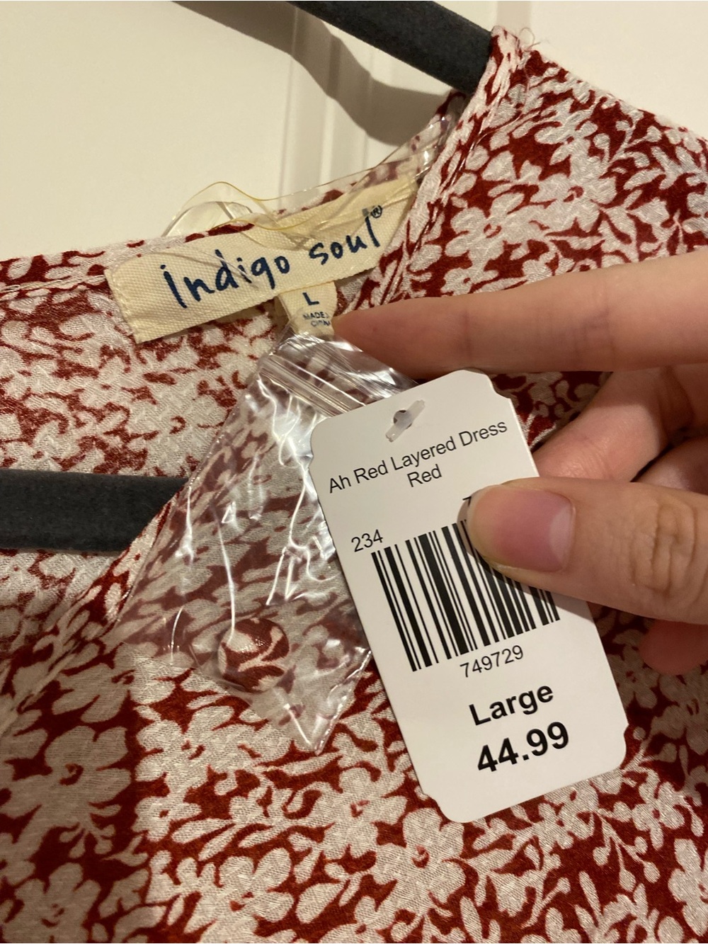 Indigo Soul red layered floral bell sleeve dress, size large - Picture 3 of 5